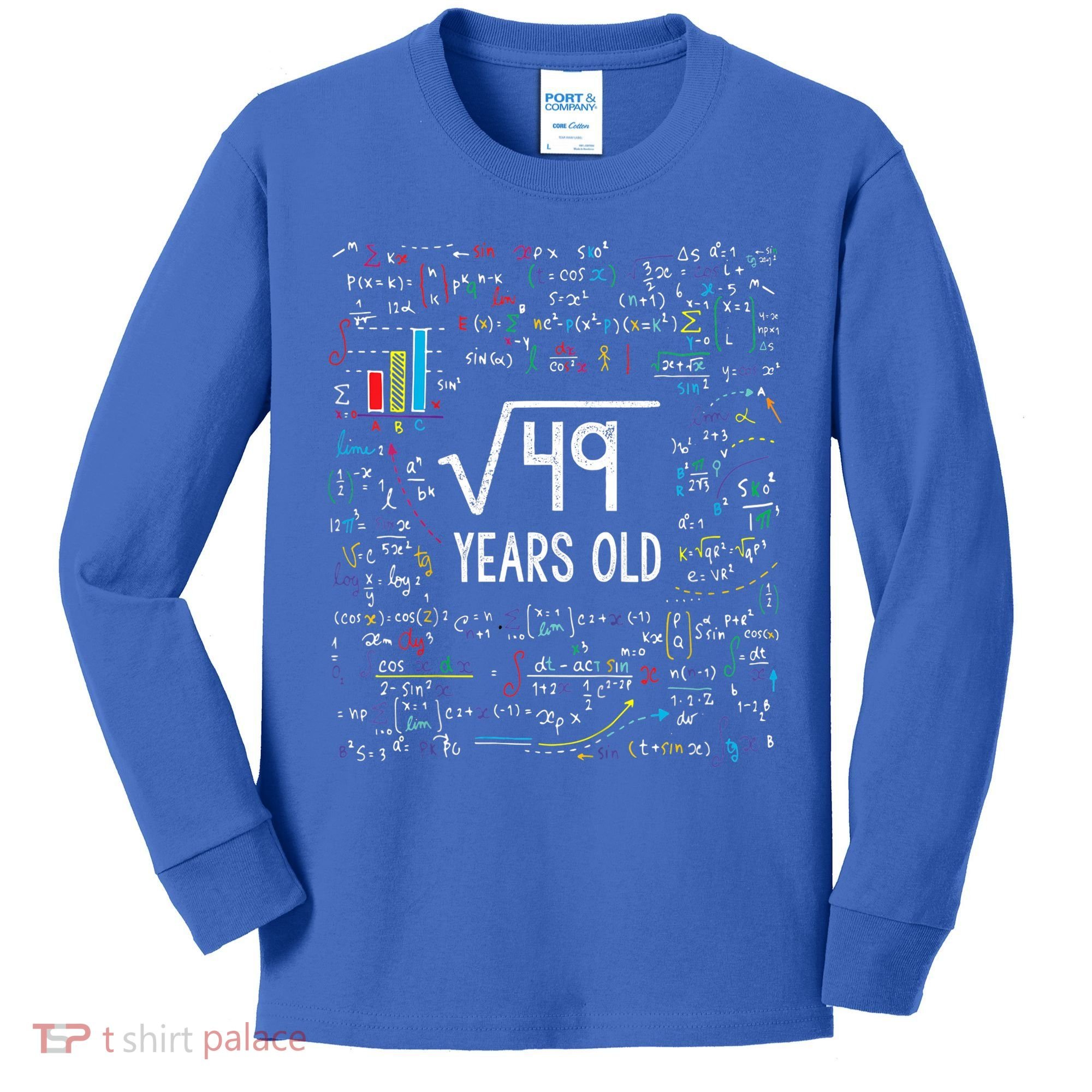 Square Root Of 49 7th Birthday 7 Year Old Funny Gift Math Bday Cool Gift Kids Long Sleeve Shirt