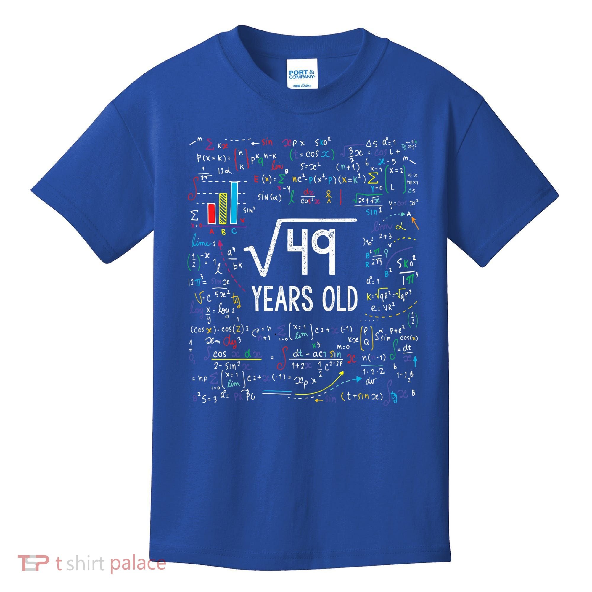 Square Root Of 49 7th Birthday 7 Year Old Funny Gift Math Bday Cool Gift Kids T-Shirt