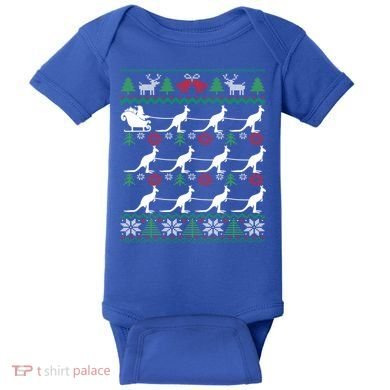 Kangaroo Santa Sleigh Funny Australian Ugly Christmas Gift Baby Bodysuit