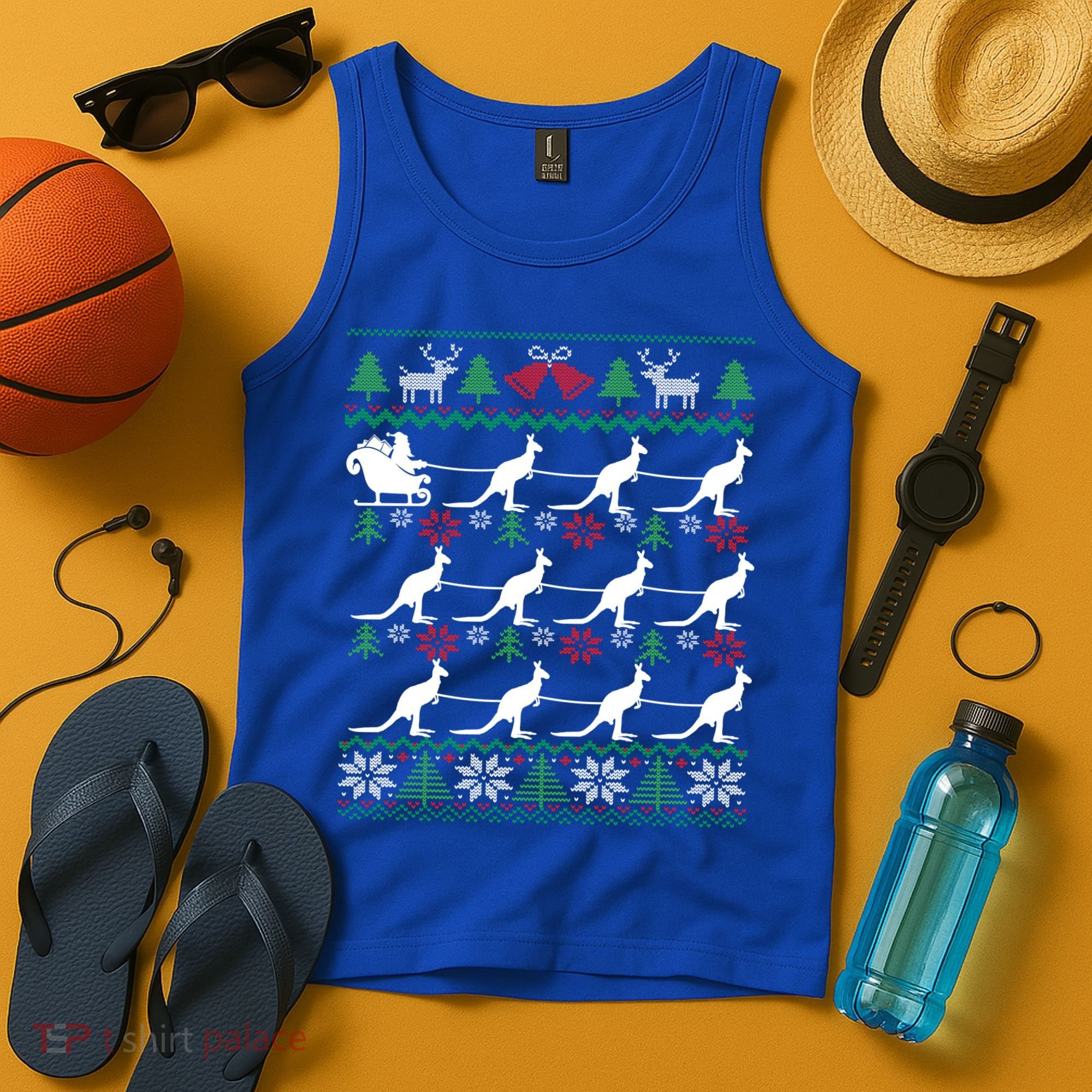 Kangaroo Santa Sleigh Funny Australian Ugly Christmas Gift Tank Top