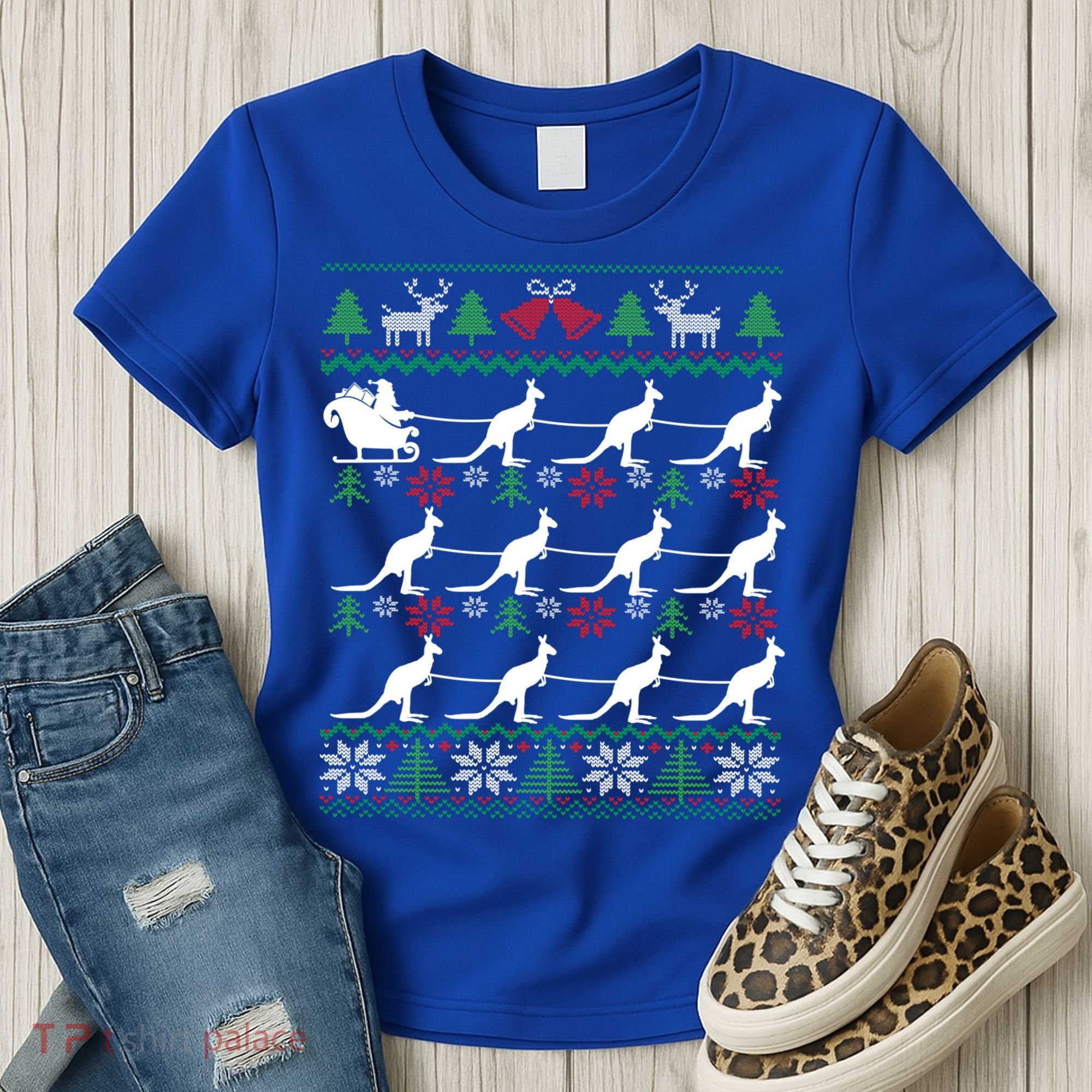 Kangaroo Santa Sleigh Funny Australian Ugly Christmas Gift Women's T-Shirt