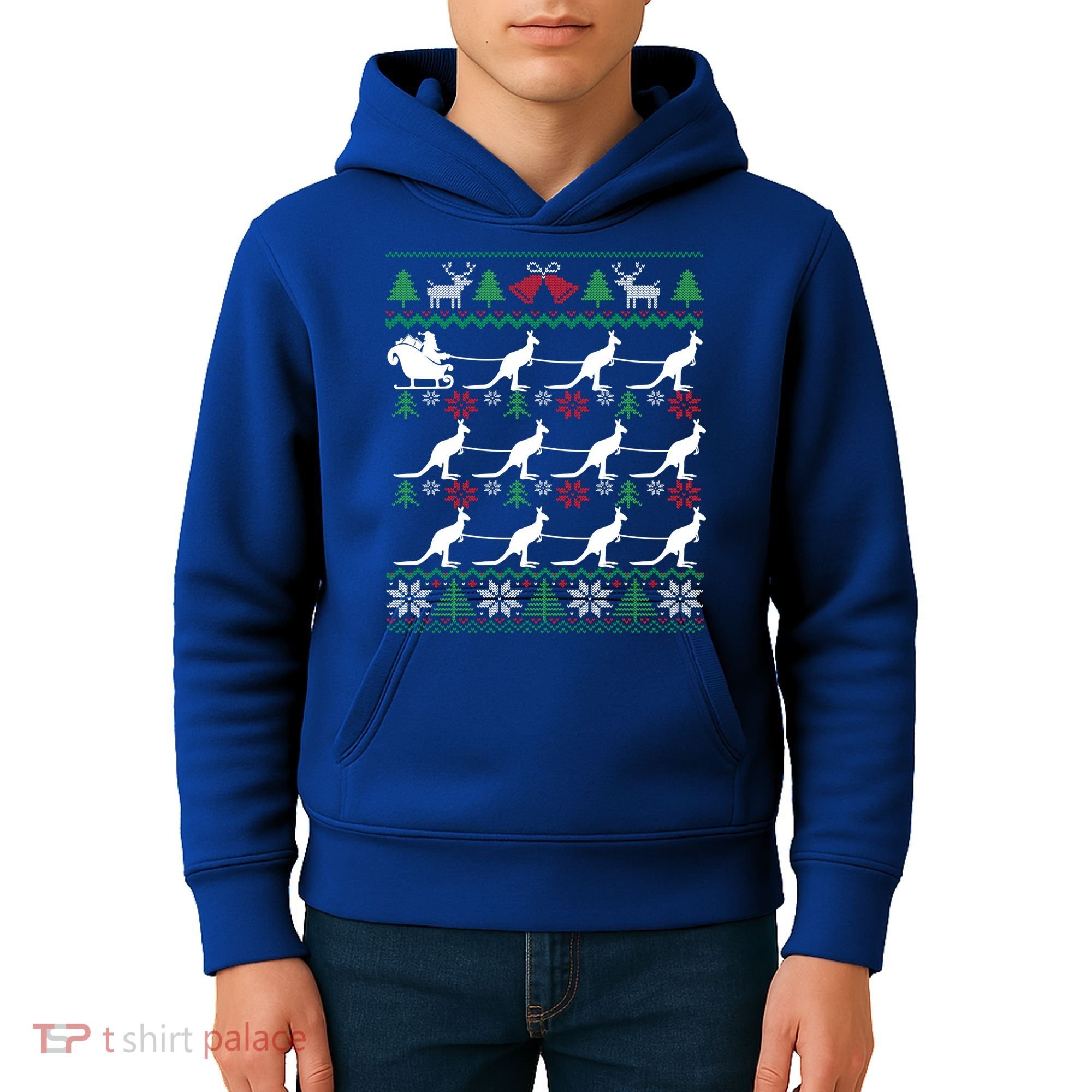 Kangaroo Santa Sleigh Funny Australian Ugly Christmas Gift Kids Hoodie