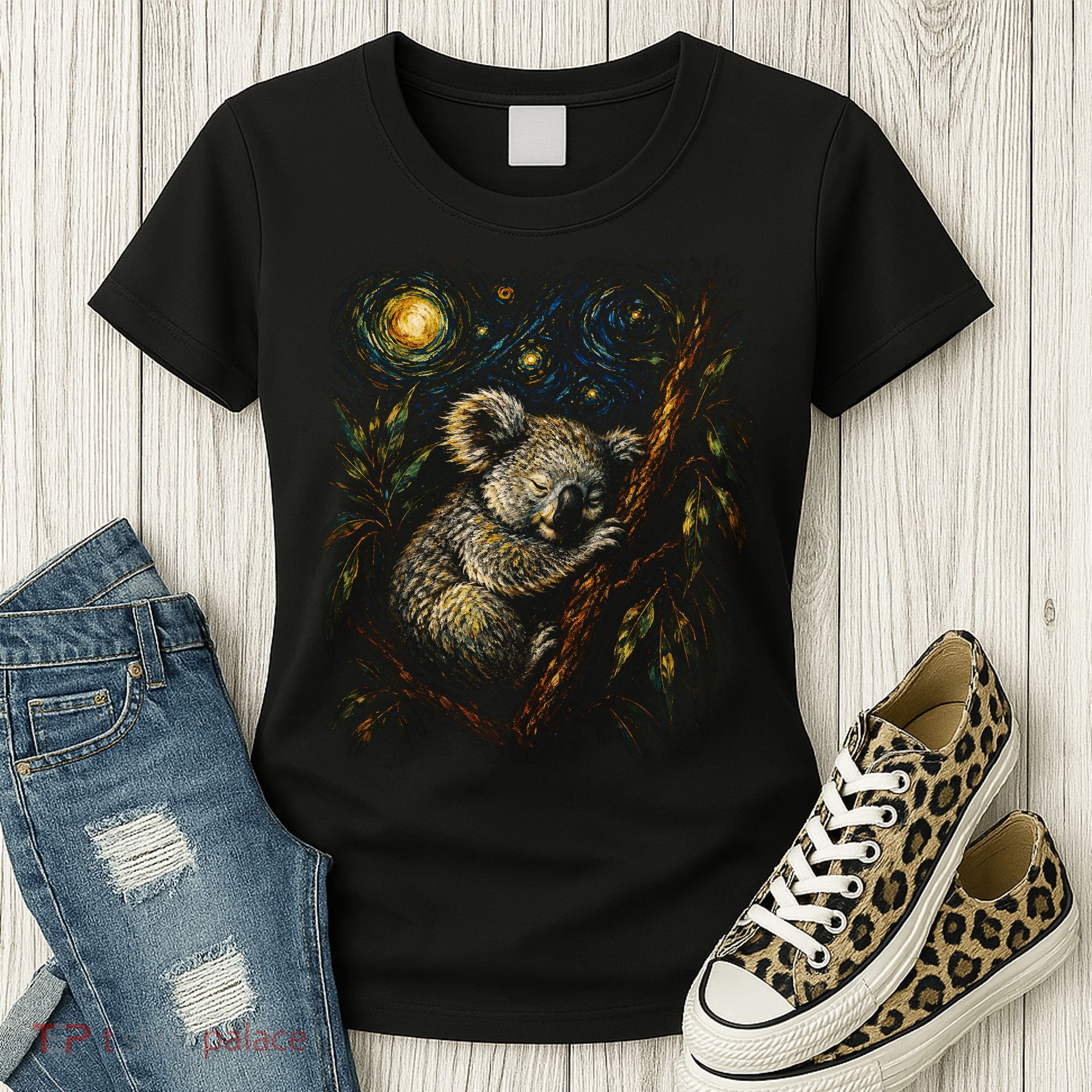 Koala Sleeping Under Starry Night Sky Women's T-Shirt