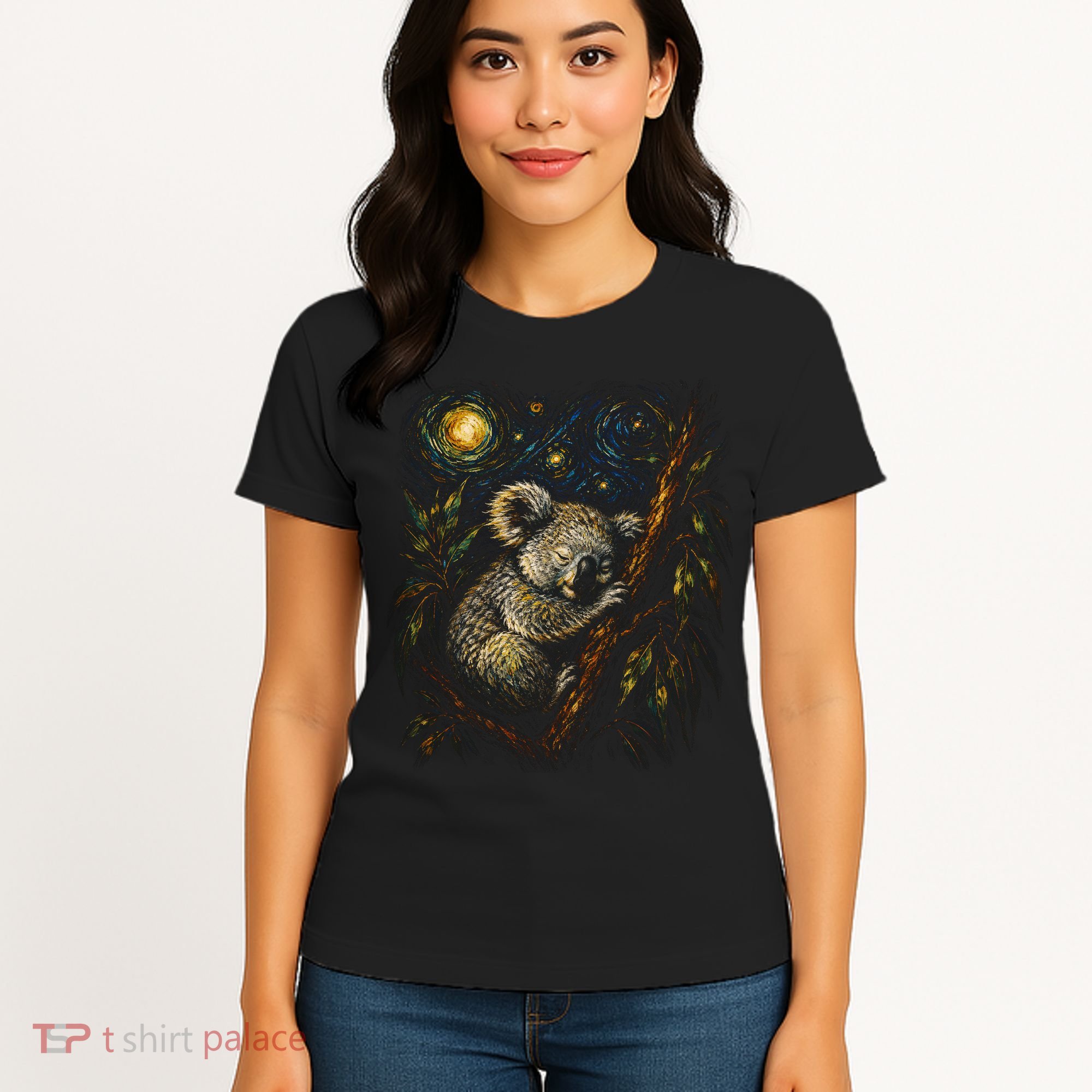 Koala Sleeping Under Starry Night Sky Women's T-Shirt