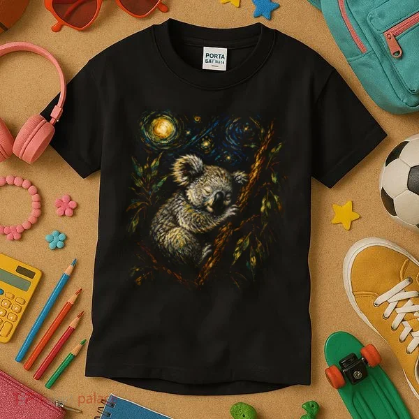 Koala Sleeping Under Starry Night Sky Kids T-Shirt
