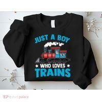 Kids Train Birthday Just A Boy Who Loves Trains Sweatshirt thumb 2