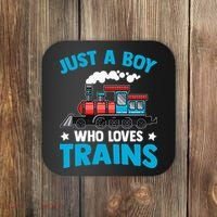 Kids Train Birthday Just A Boy Who Loves Trains Coaster thumb 0