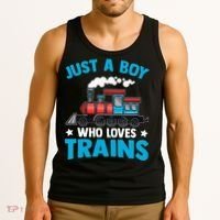 Kids Train Birthday Just A Boy Who Loves Trains Tank Top thumb 3