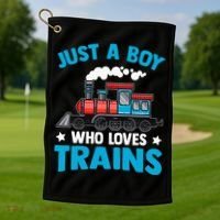 Kids Train Birthday Just A Boy Who Loves Trains Golf Towel thumb 1