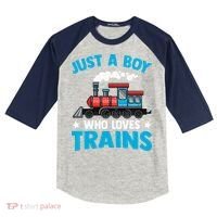 Kids Train Birthday Just A Boy Who Loves Trains Kids Colorblock Raglan Jersey thumb 0