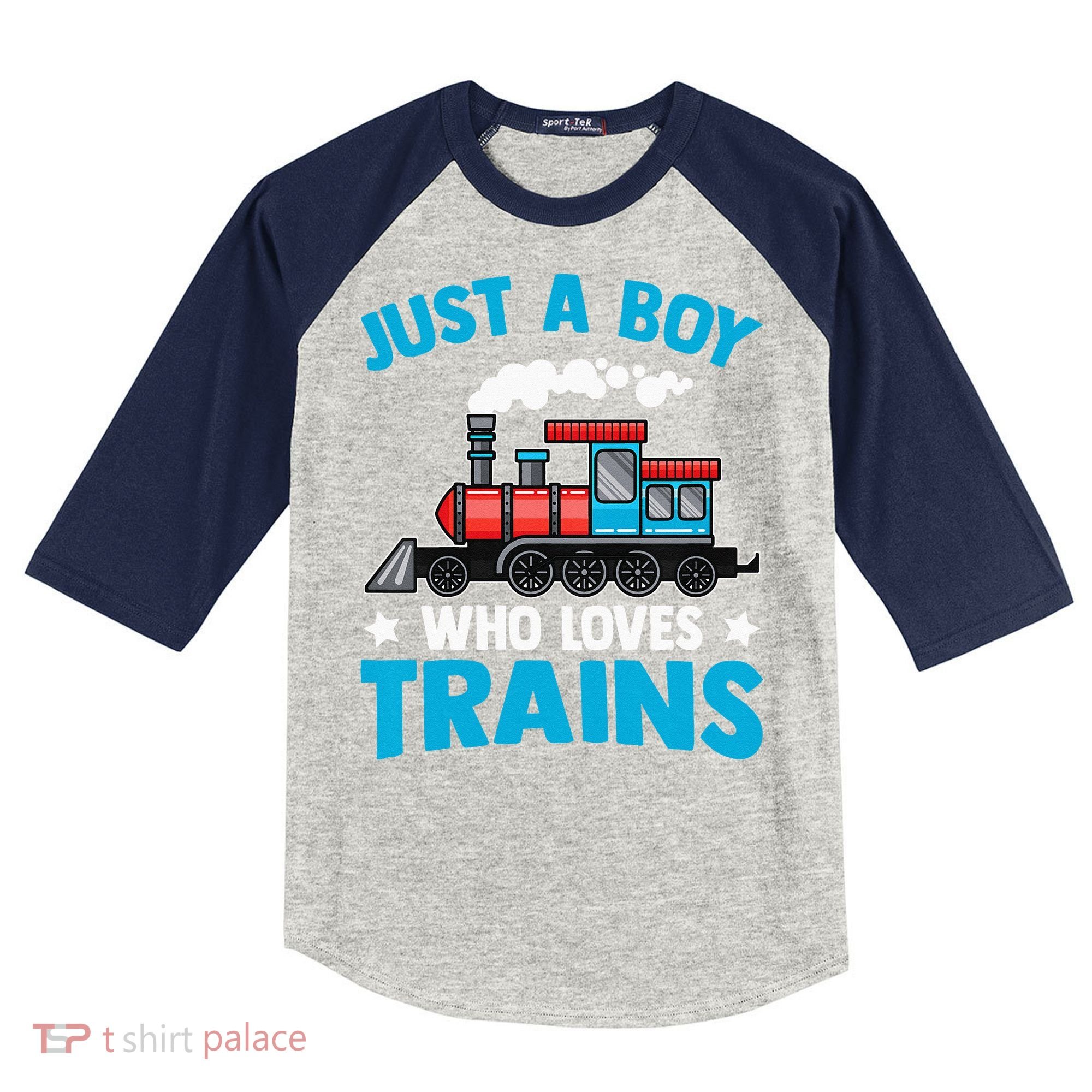 Kids Train Birthday Just A Boy Who Loves Trains Kids Colorblock Raglan Jersey