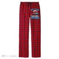 Kids Train Birthday Just A Boy Who Loves Trains Men's Flannel Plaid Pajama Pants thumb 0