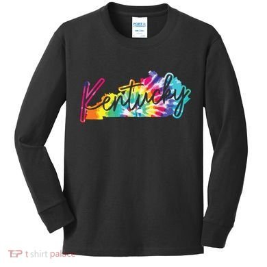 Kentucky Tie Dye State Map Pride Hippie Vintage Retro Kids Long Sleeve Shirt