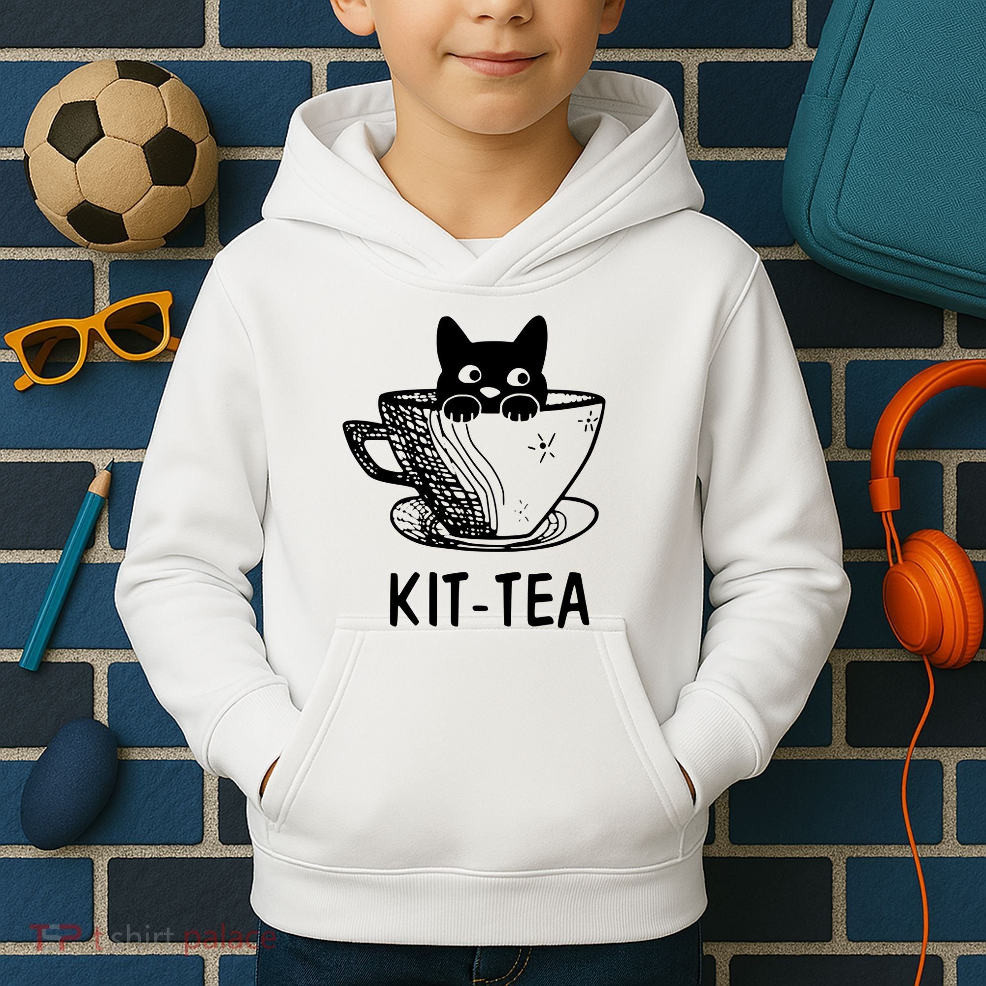 Kit Tea Funny Cat Lover Kids Hoodie