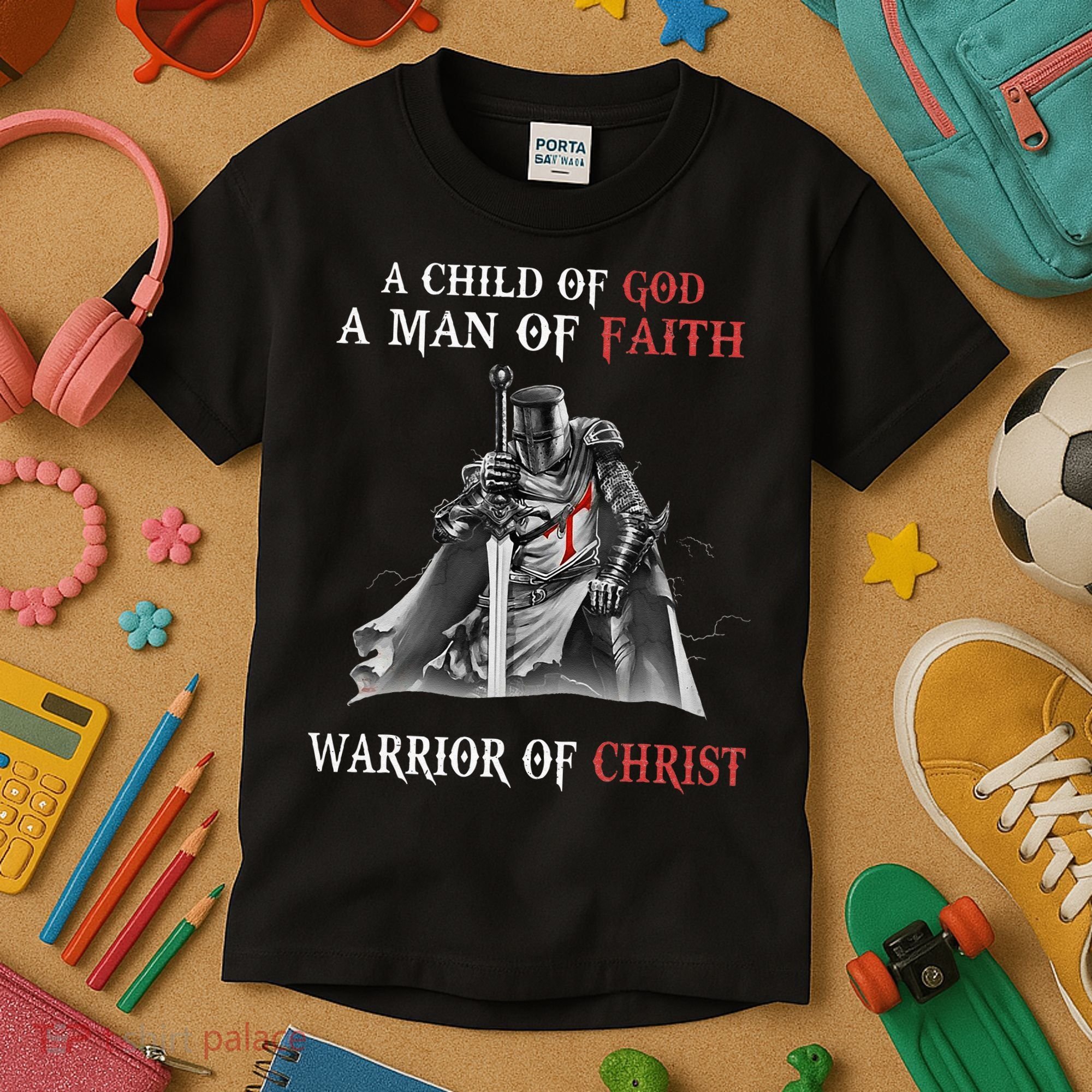 Knight Templar Faith A Warrior Of Christ Kids T-Shirt