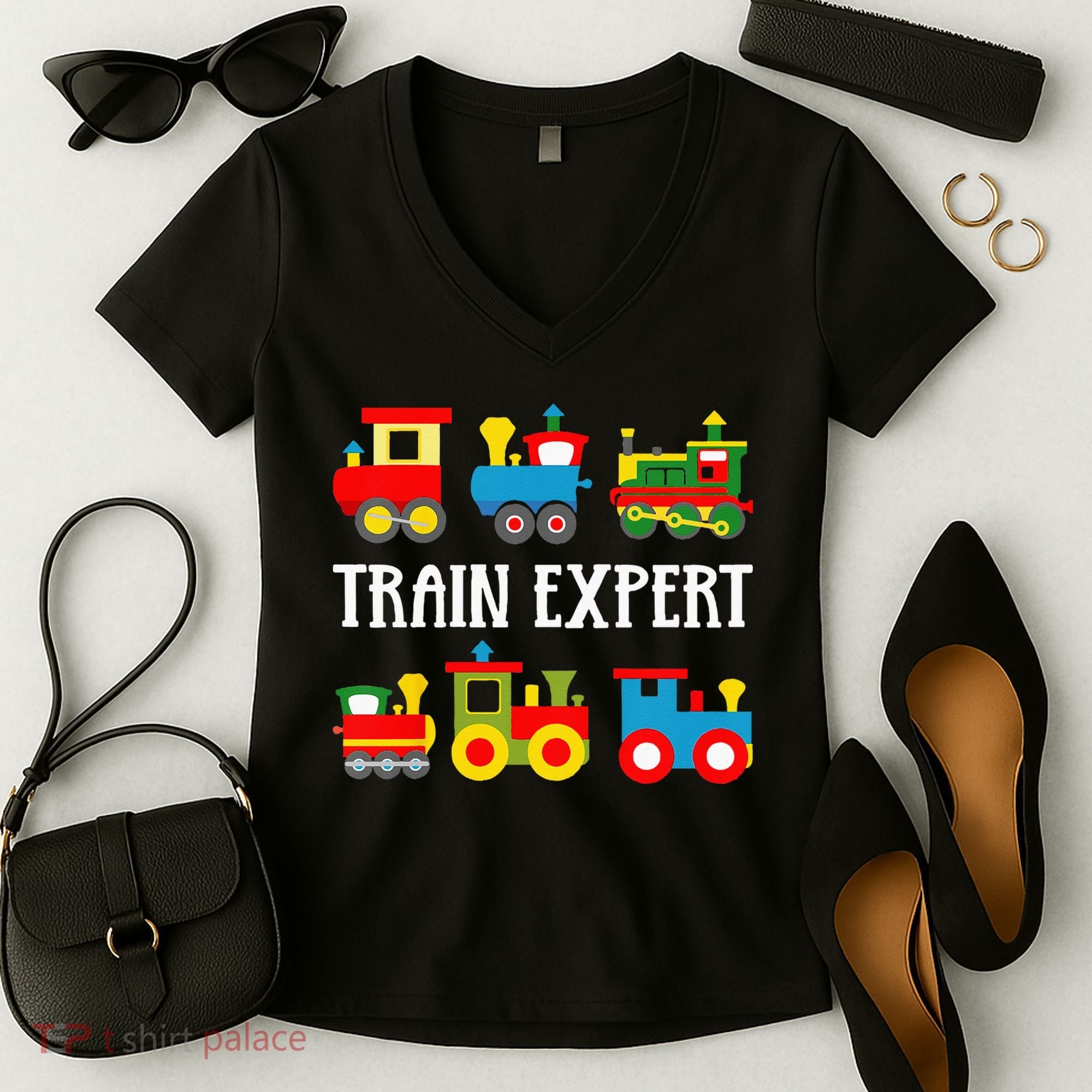 Kids Trains Funny Train Expert Kids Women's V-Neck T-Shirt