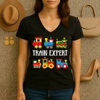 Kids Trains Funny Train Expert Kids Women's V-Neck T-Shirt thumb 3