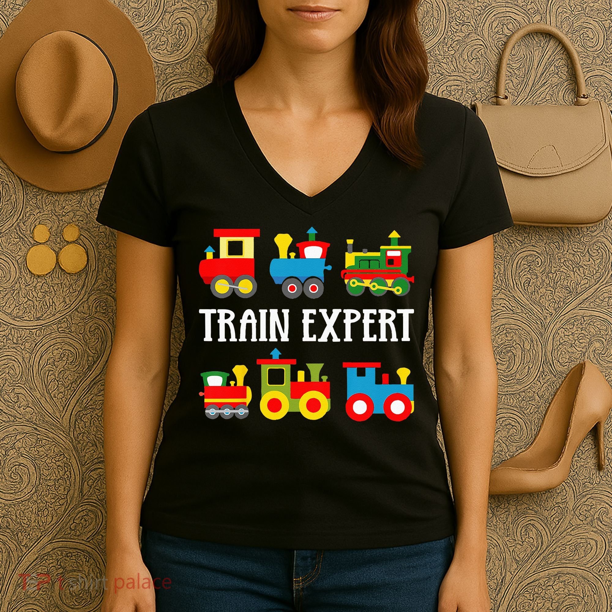 Kids Trains Funny Train Expert Kids Women's V-Neck T-Shirt