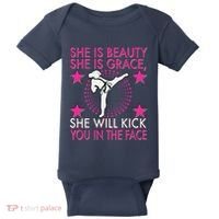 Karate Taekwondo Girl Women Karate Kick Baby Bodysuit thumb 0