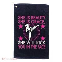 Karate Taekwondo Girl Women Karate Kick Golf Towel thumb 0