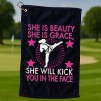 Karate Taekwondo Girl Women Karate Kick Golf Towel thumb 1