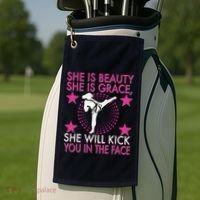 Karate Taekwondo Girl Women Karate Kick Golf Towel thumb 2