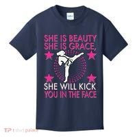Karate Taekwondo Girl Women Karate Kick Kids T-Shirt thumb 0
