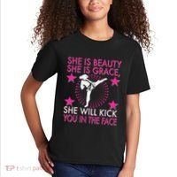 Karate Taekwondo Girl Women Karate Kick Kids T-Shirt thumb 2