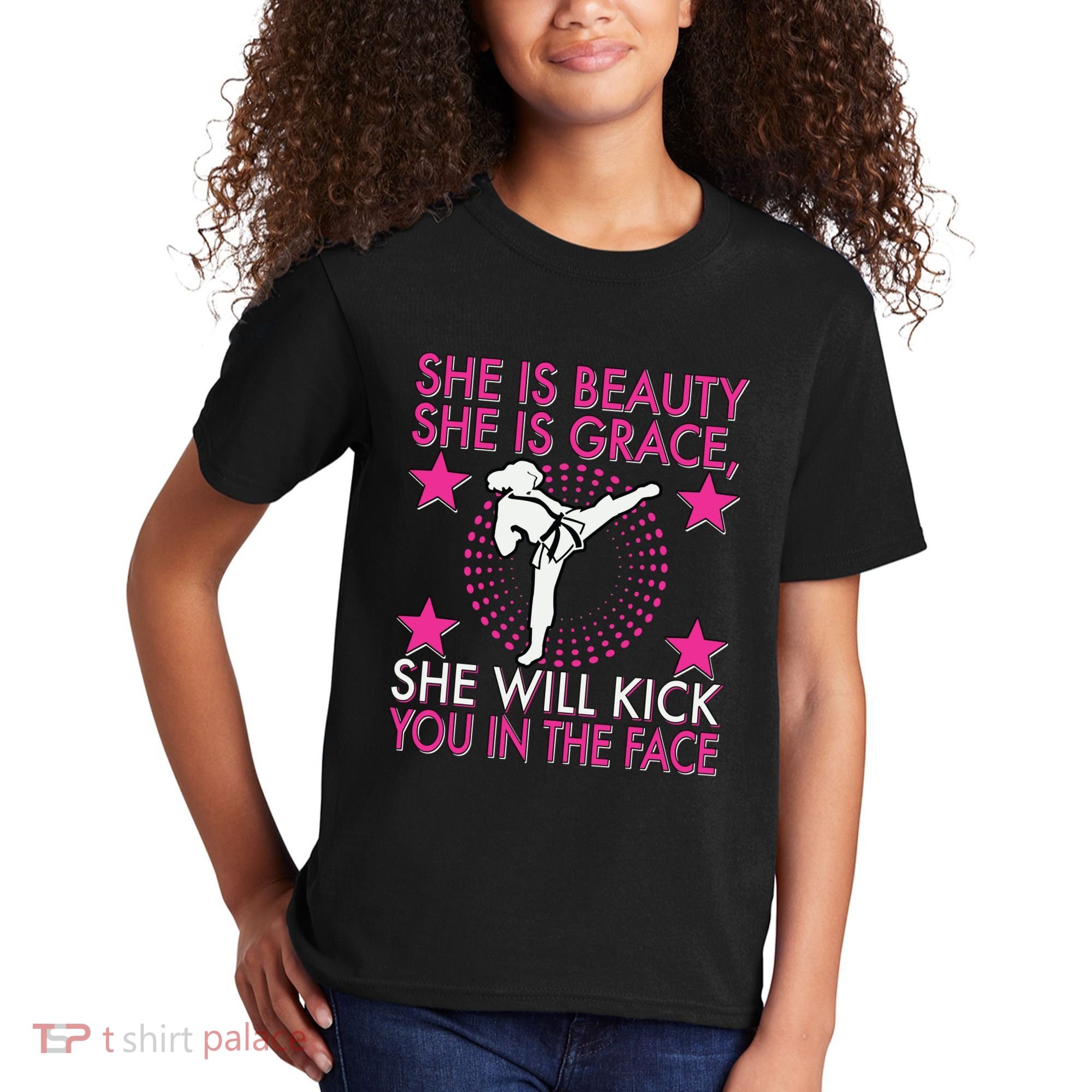 Karate Taekwondo Girl Women Karate Kick Kids T-Shirt
