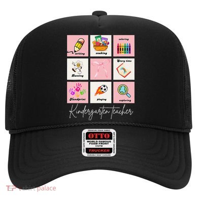 Kindergarten Teacher Grid Watercolor Coquette Bow Hat