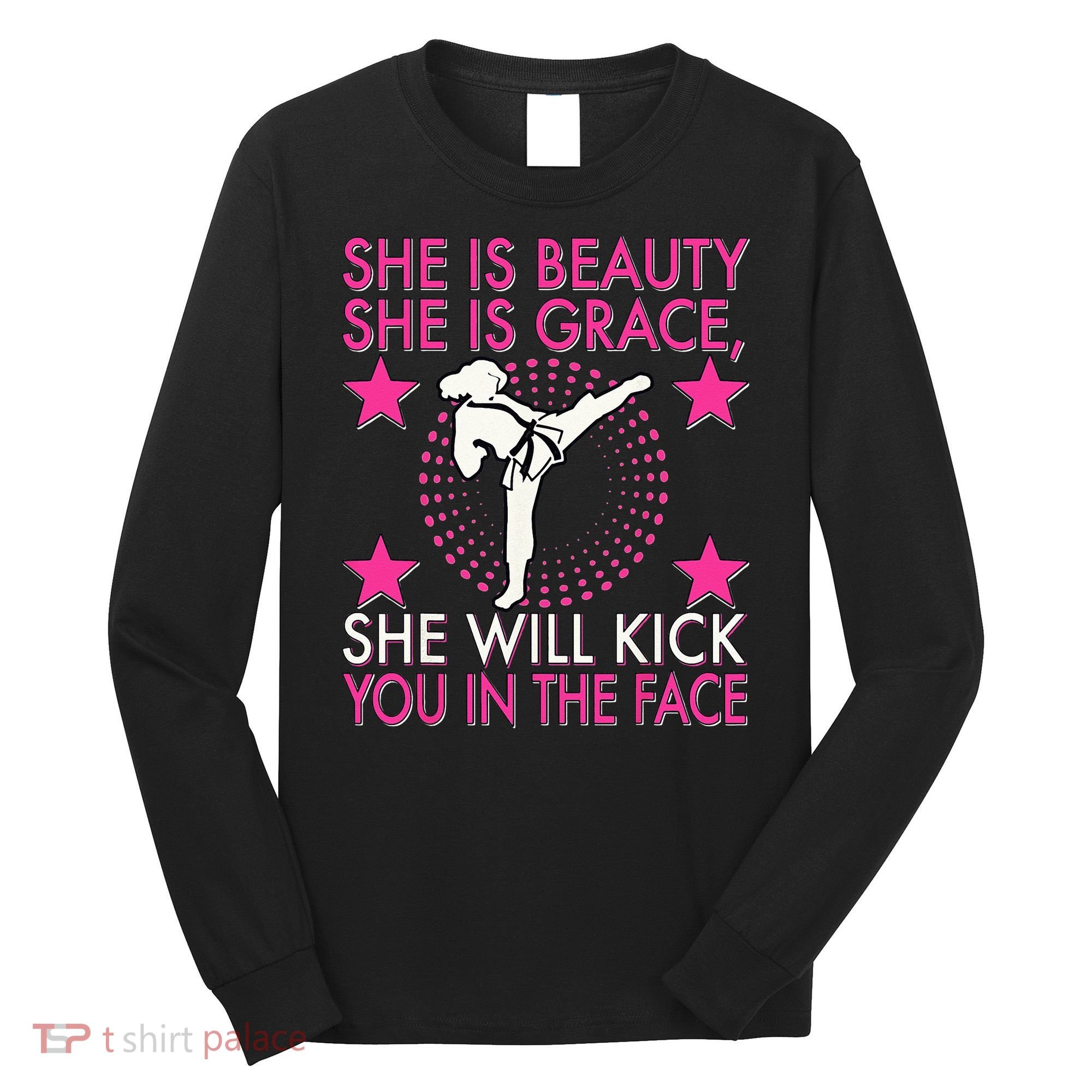 Karate Taekwondo Girl Women Karate Kick Long Sleeve Shirt