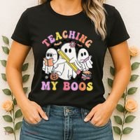 Kindergarten Teacher Halloween Cute Ghosts Teaching My Boos Women's T-Shirt thumb 2