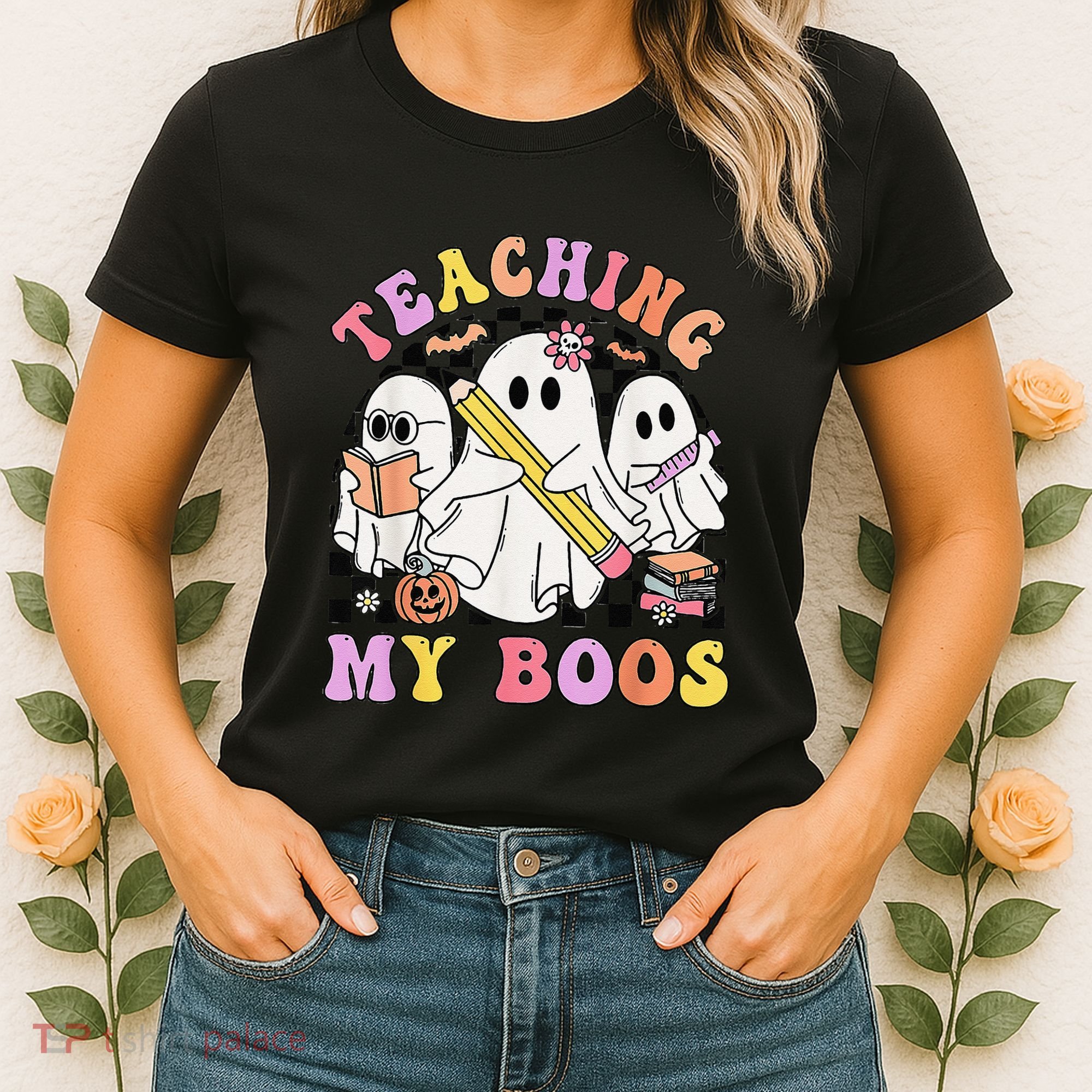 Kindergarten Teacher Halloween Cute Ghosts Teaching My Boos Women's T-Shirt