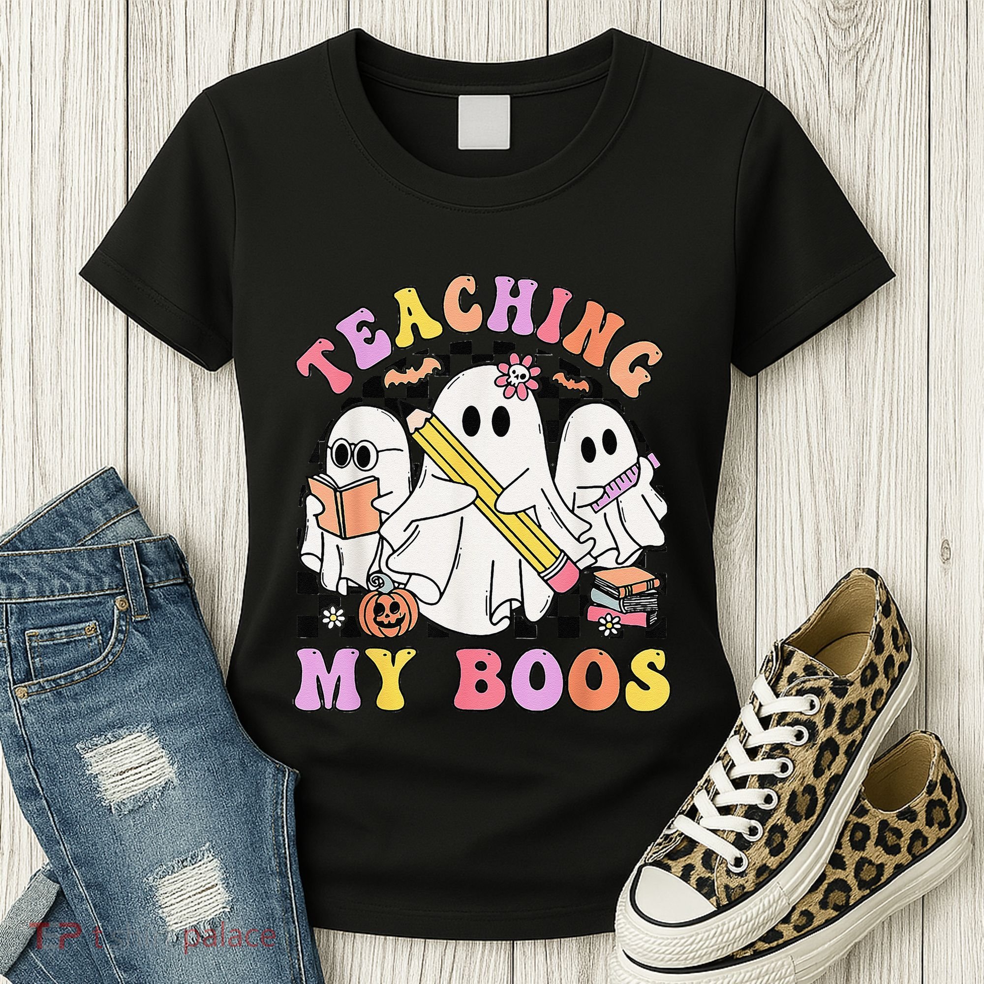Kindergarten Teacher Halloween Cute Ghosts Teaching My Boos Women's T-Shirt