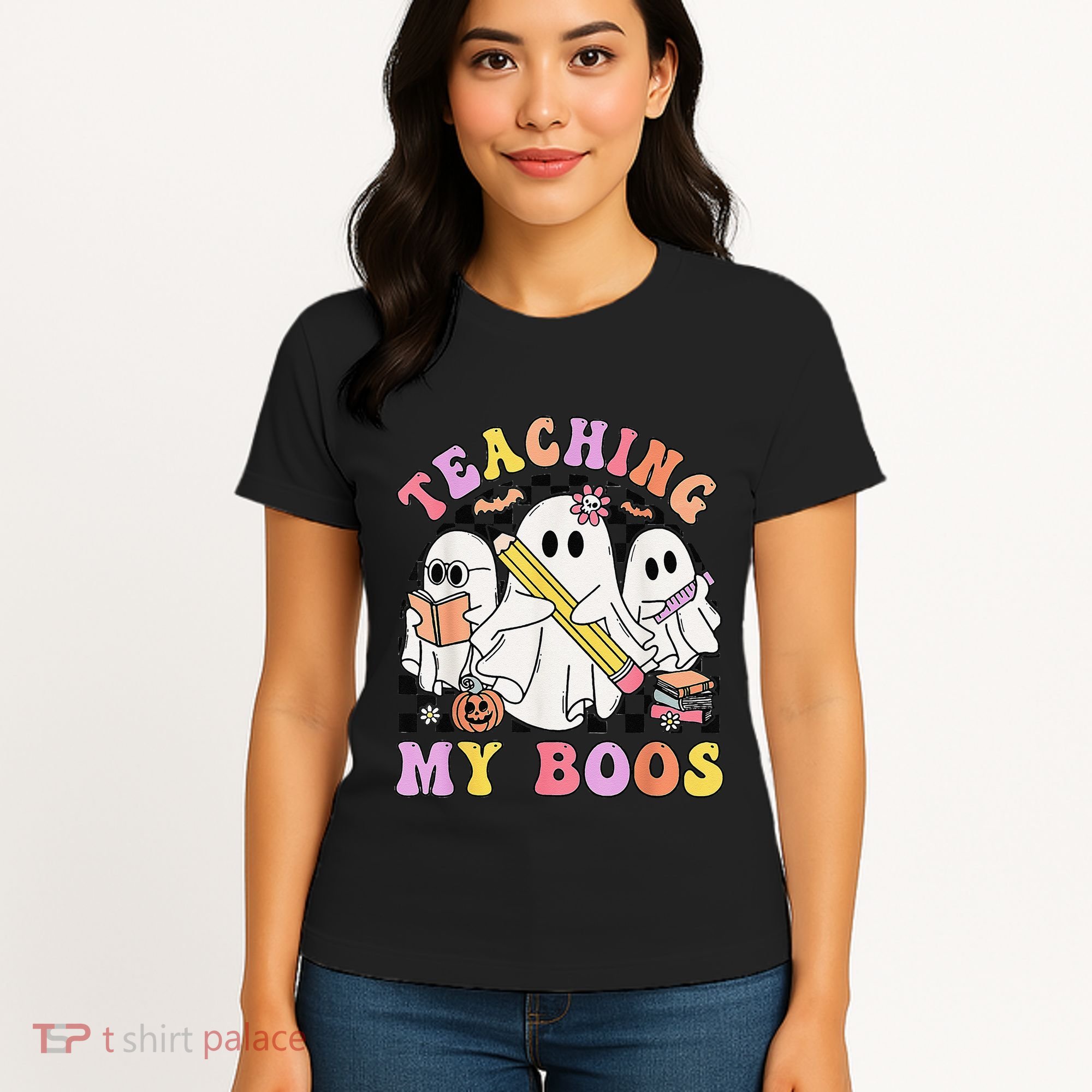 Kindergarten Teacher Halloween Cute Ghosts Teaching My Boos Women's T-Shirt