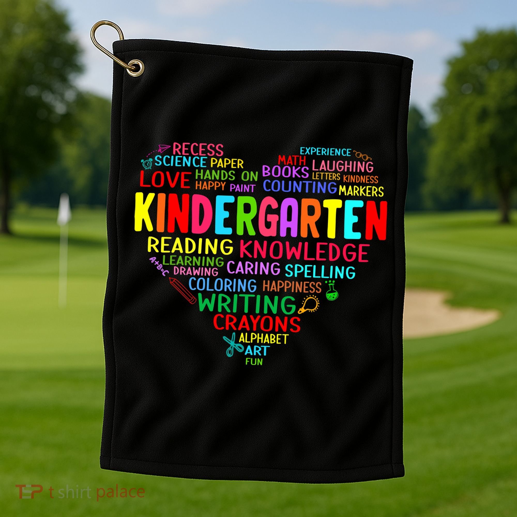 Kindergarten Team Heart Back To School Funny Teacher Golf Towel
