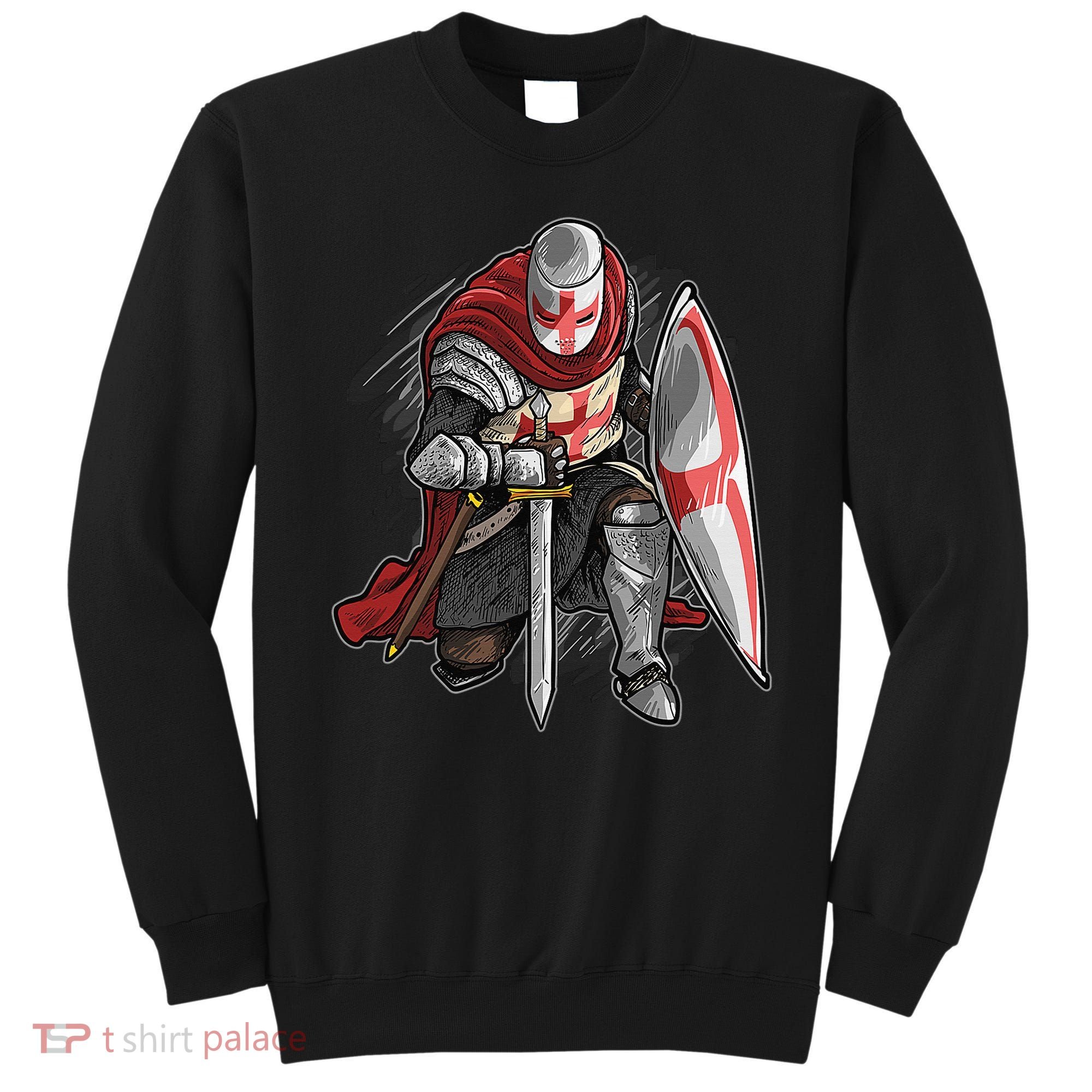 Kneeling Templar Knight Temple Cross Medieval Crusador  Sweatshirt