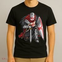 Kneeling Templar Knight Temple Cross Medieval Crusador  T-Shirt thumb 3