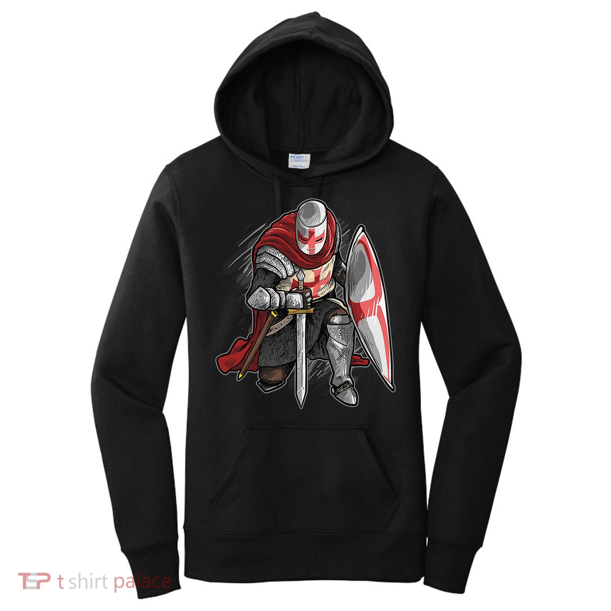 Kneeling Templar Knight Temple Cross Medieval Crusador  Women's Hoodie
