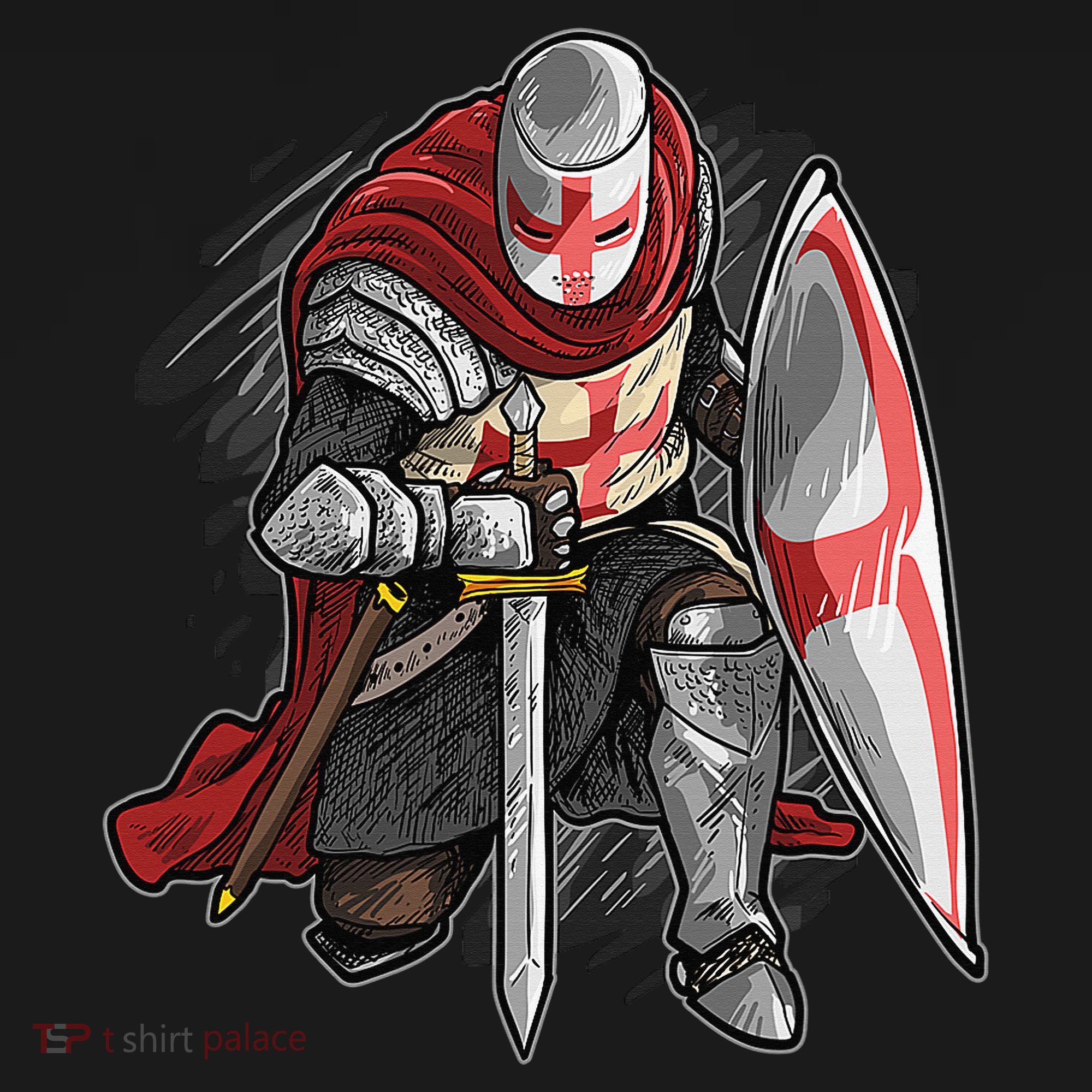 Kneeling Templar Knight Temple Cross Medieval Crusador  Women's Hoodie