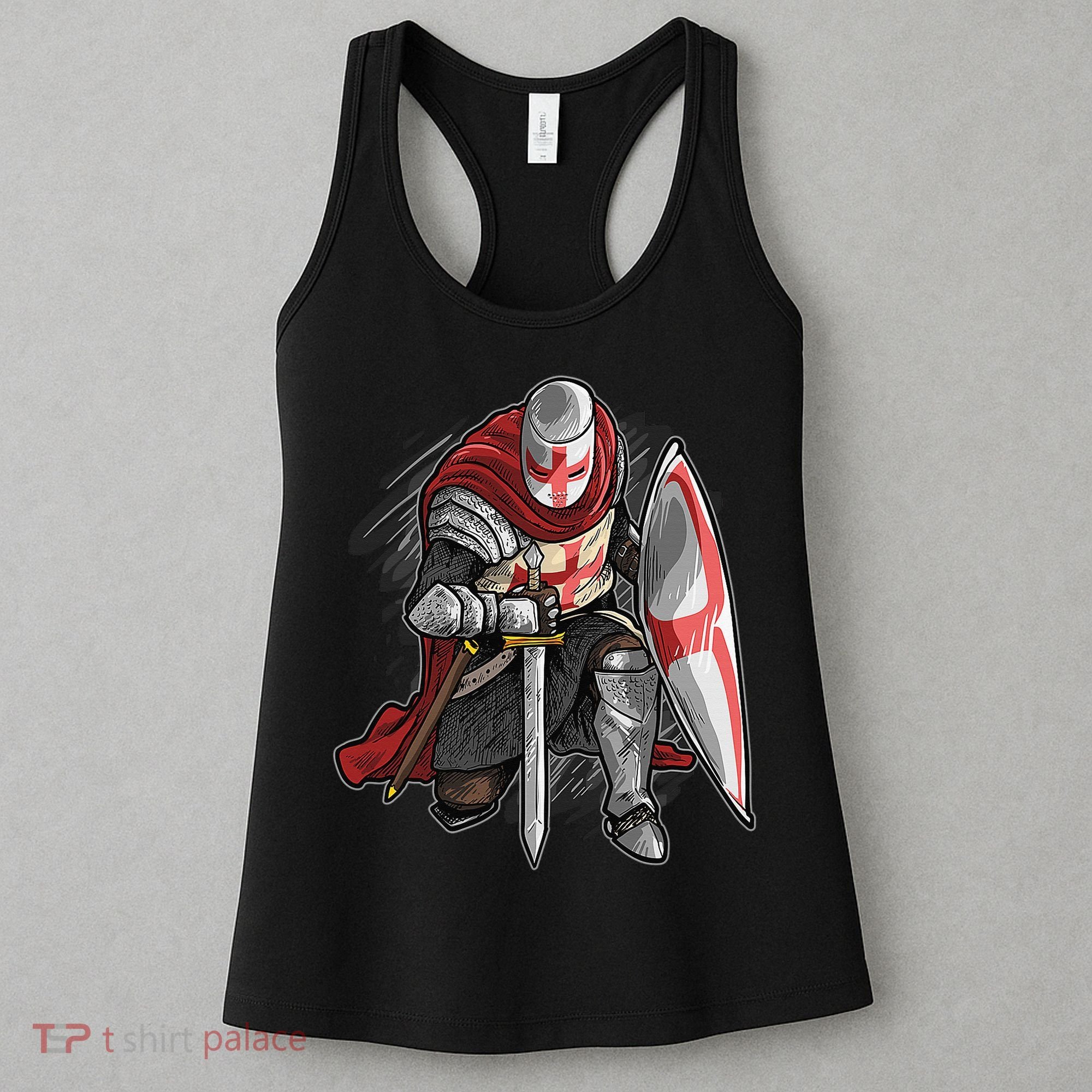 Kneeling Templar Knight Temple Cross Medieval Crusador  Women's Tank Top