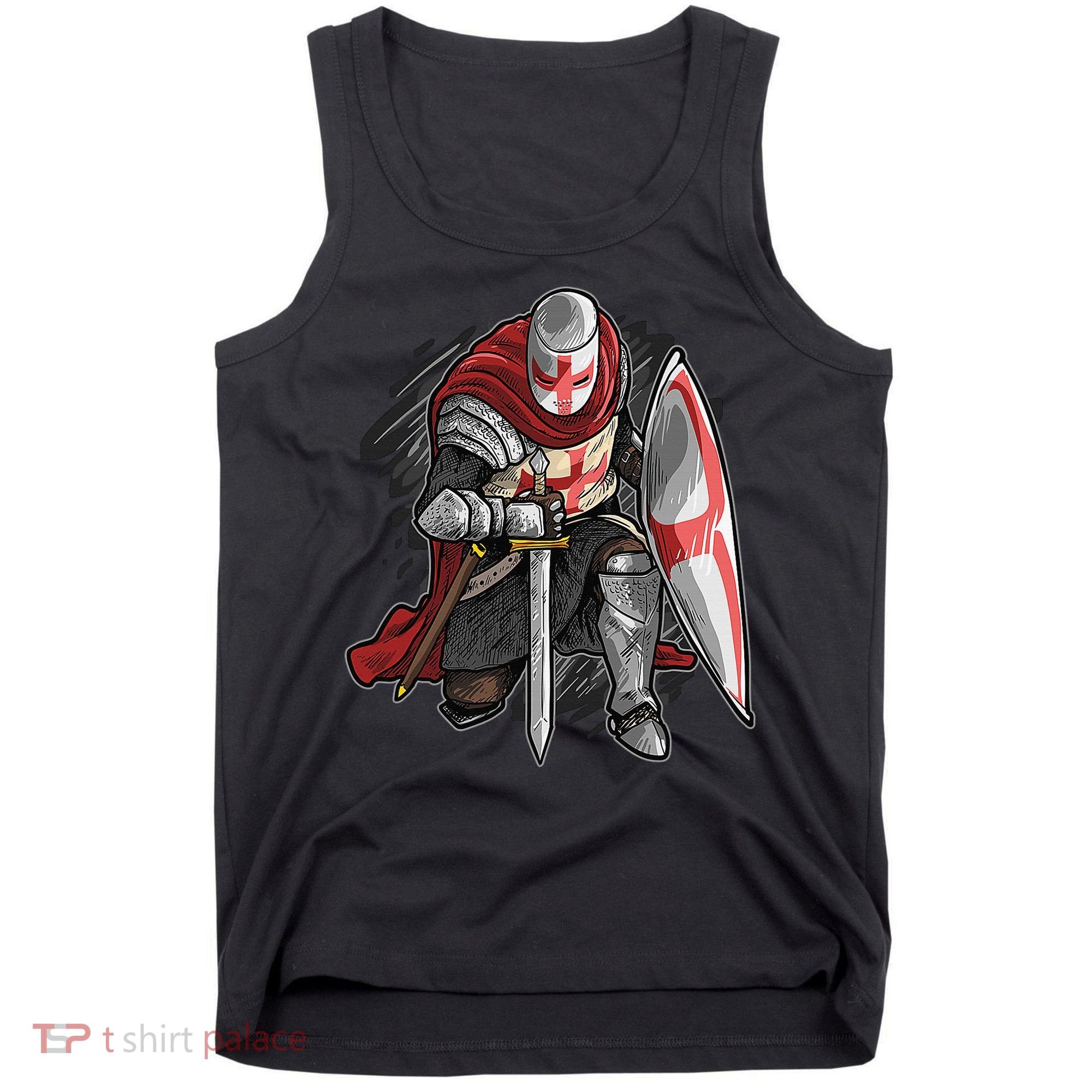 Kneeling Templar Knight Temple Cross Medieval Crusador  Tank Top