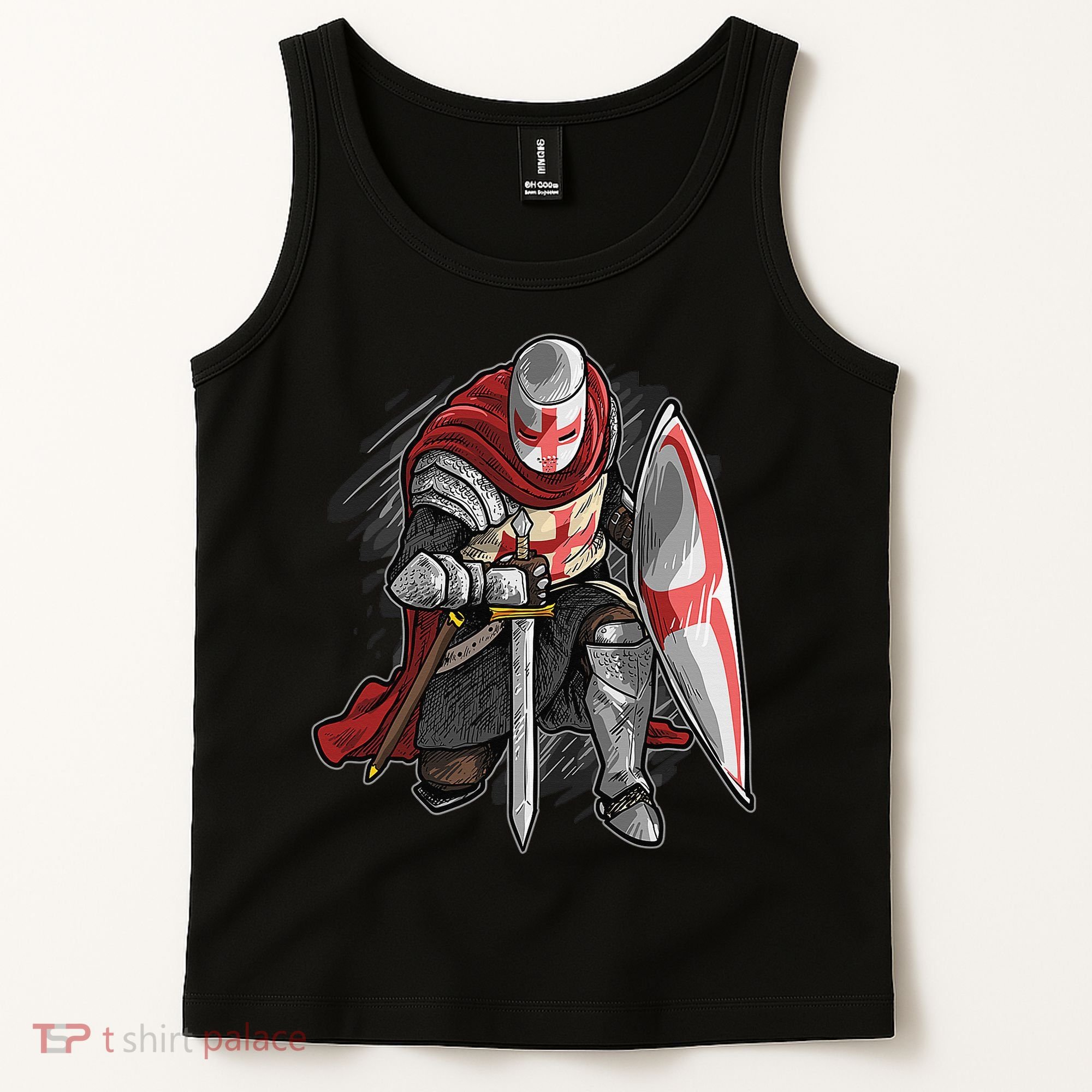 Kneeling Templar Knight Temple Cross Medieval Crusador  Tank Top