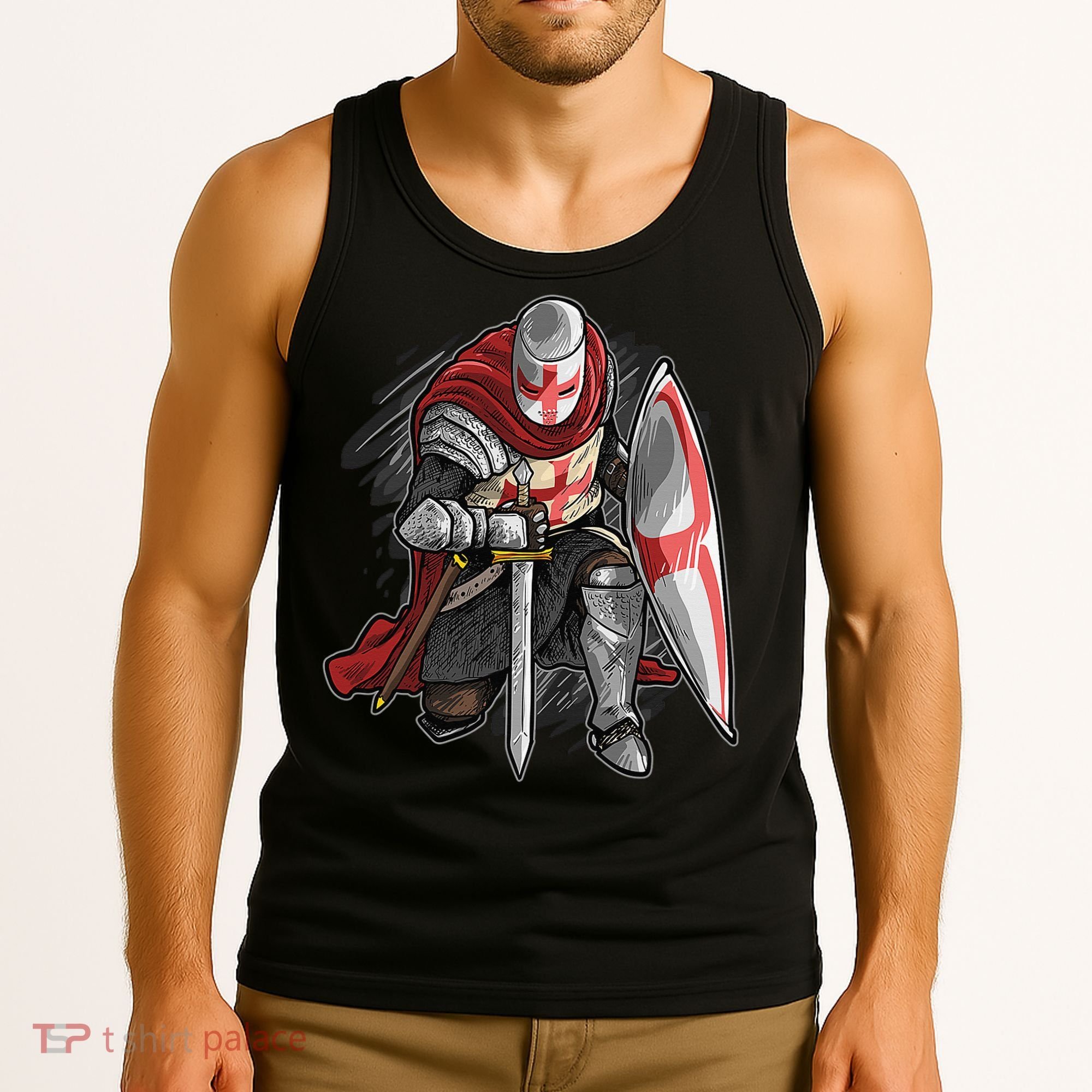 Kneeling Templar Knight Temple Cross Medieval Crusador  Tank Top