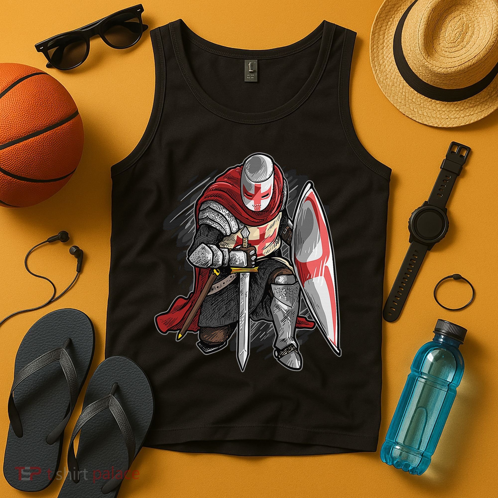 Kneeling Templar Knight Temple Cross Medieval Crusador  Tank Top