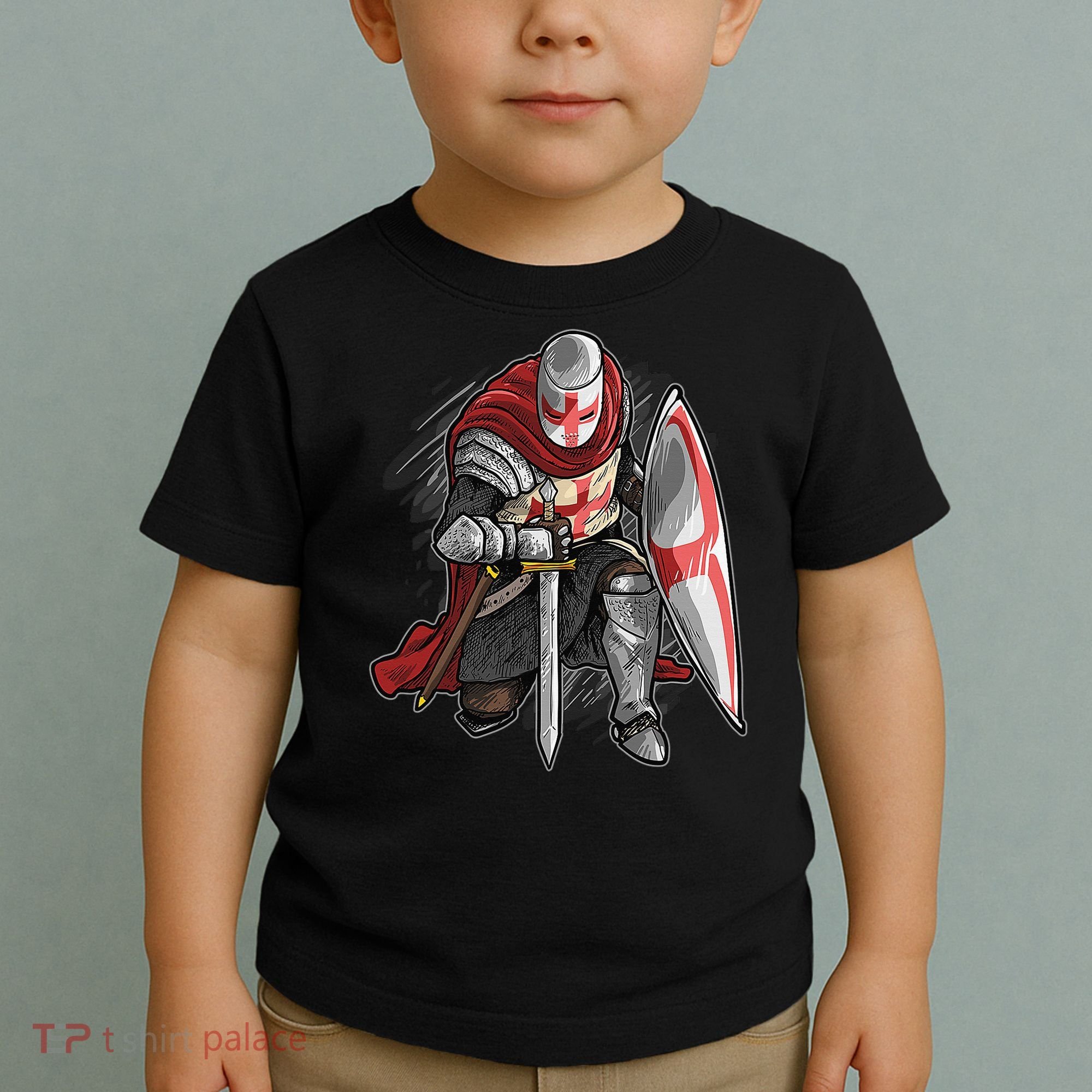 Kneeling Templar Knight Temple Cross Medieval Crusador  Toddler T-Shirt