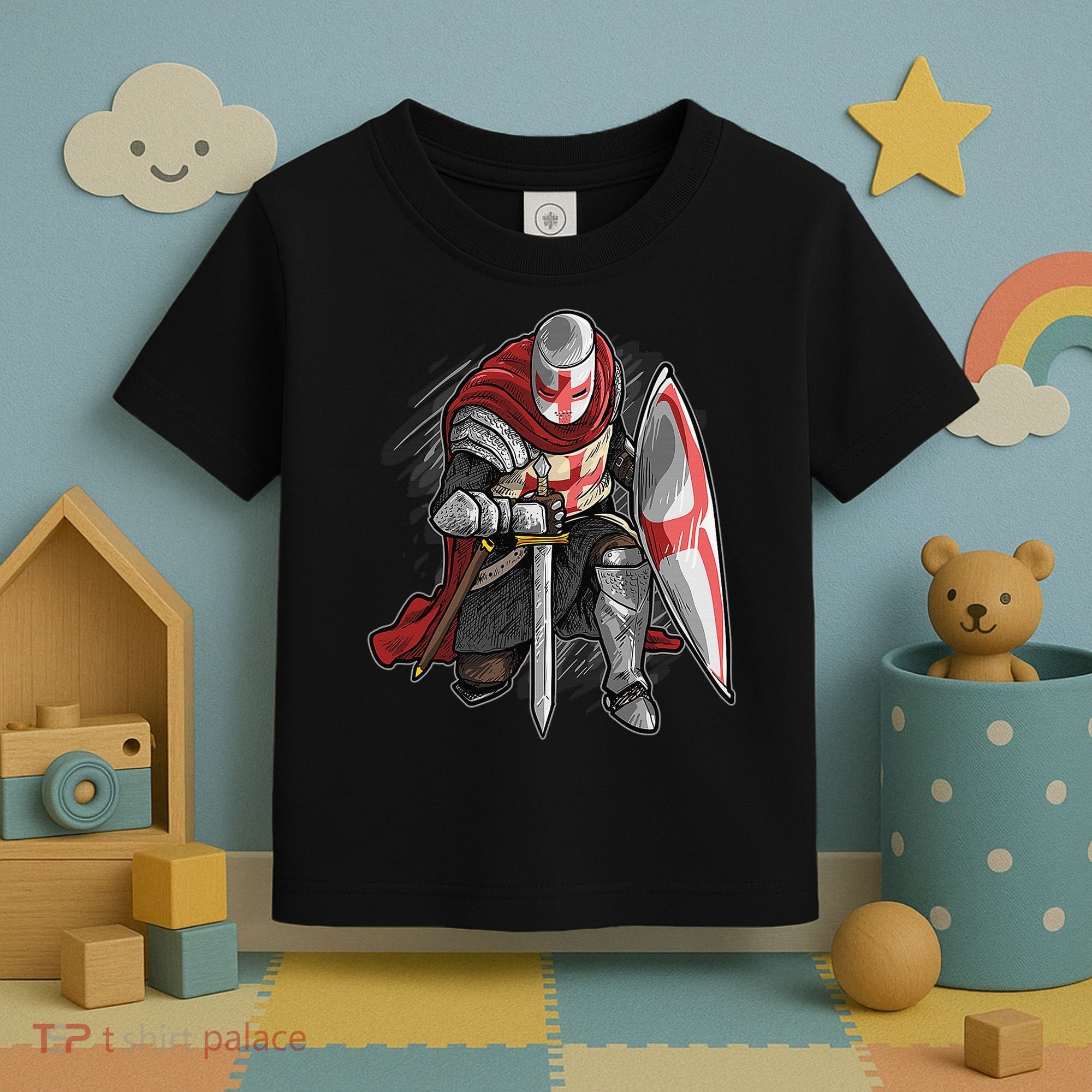 Kneeling Templar Knight Temple Cross Medieval Crusador  Toddler T-Shirt