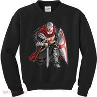 Kneeling Templar Knight Temple Cross Medieval Crusador  Kids Sweatshirt thumb 0