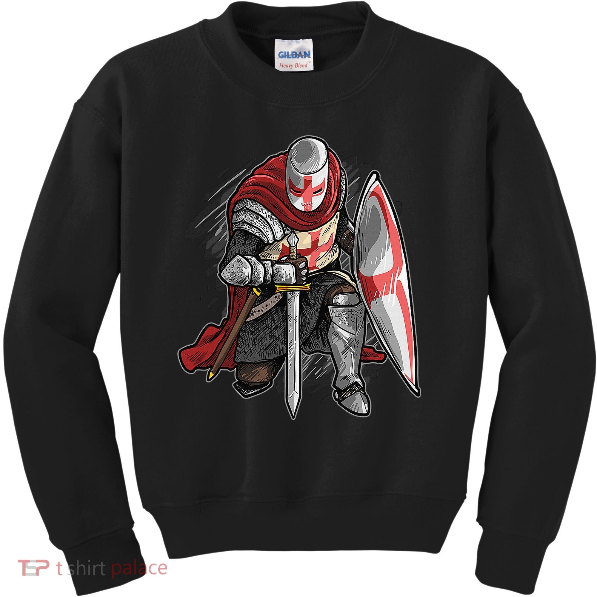 Kneeling Templar Knight Temple Cross Medieval Crusador  Kids Sweatshirt