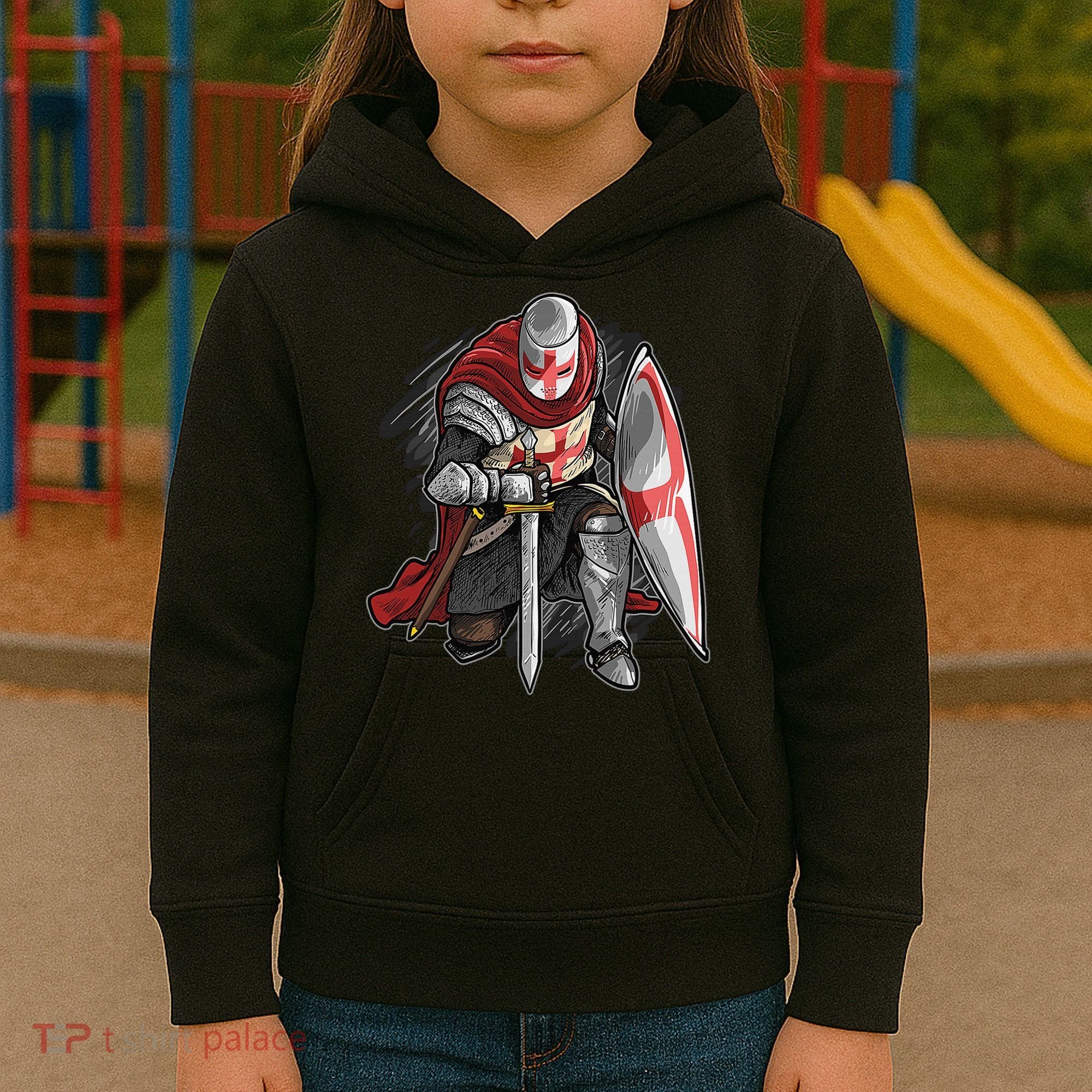 Kneeling Templar Knight Temple Cross Medieval Crusador  Kids Hoodie